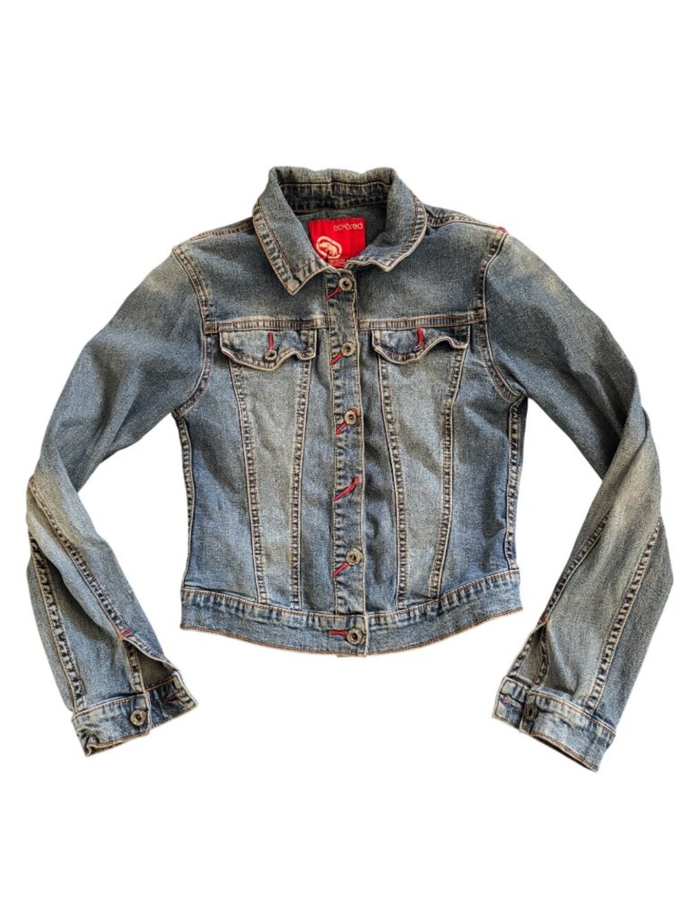 Ecko Red Womens XS Denim Jacket With Red Stitching Details Button-Front Fitted S